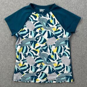 Lands' End Boys Rash Guard Medium 8 Short Sleeve Fish Graphic Teal Swim Summer